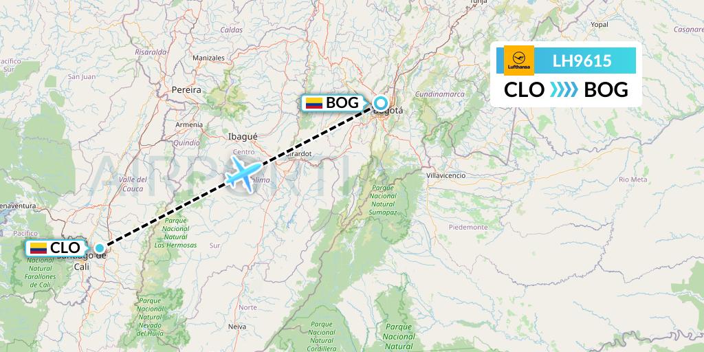 LH9615 Lufthansa Flight Map: Cali to Bogota