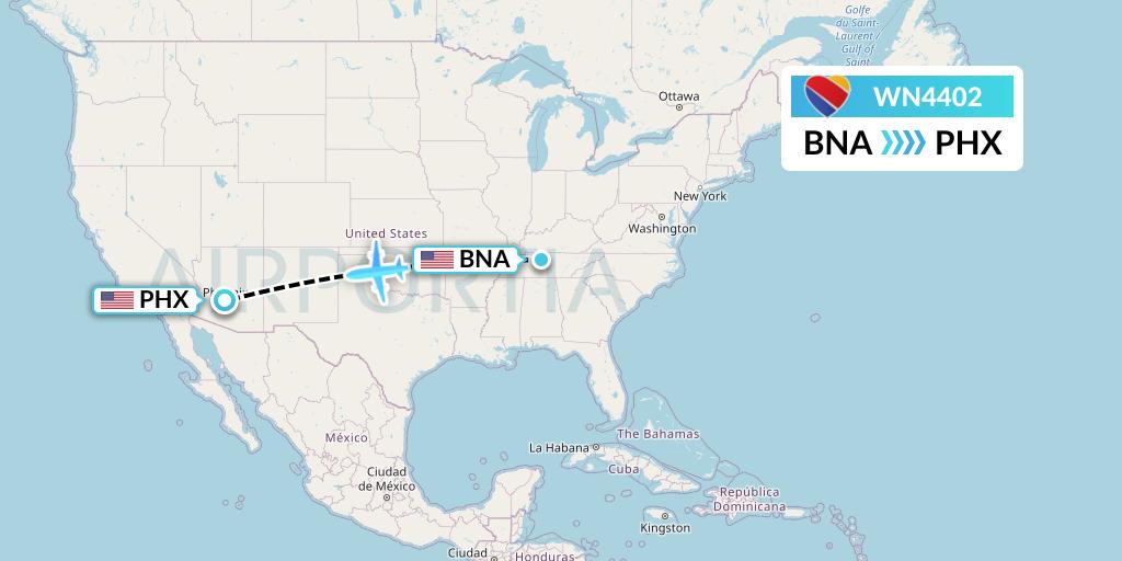 WN4402 Southwest Airlines Flight Map: Nashville to Phoenix
