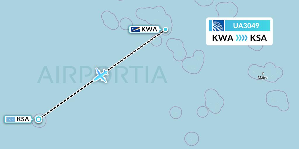UA3049 United Airlines Flight Map: Kwajalein to Kosrae
