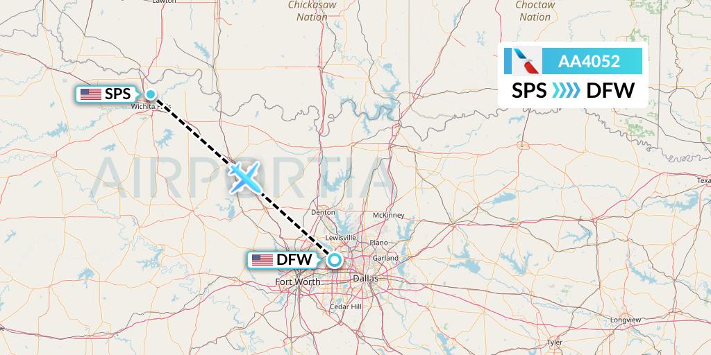 AA4052 American Airlines Flight Map: Wichita Falls to Dallas
