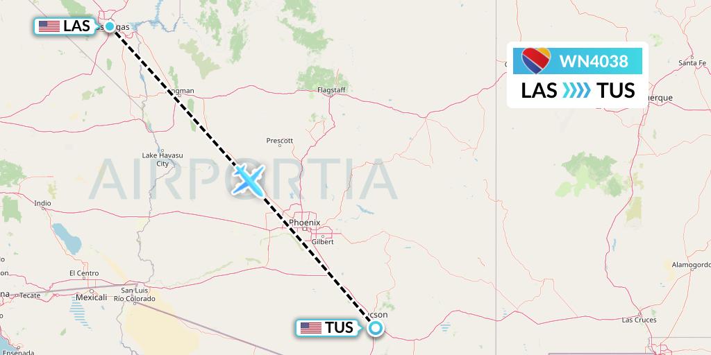 WN4038 Southwest Airlines Flight Map: Las Vegas to Tucson
