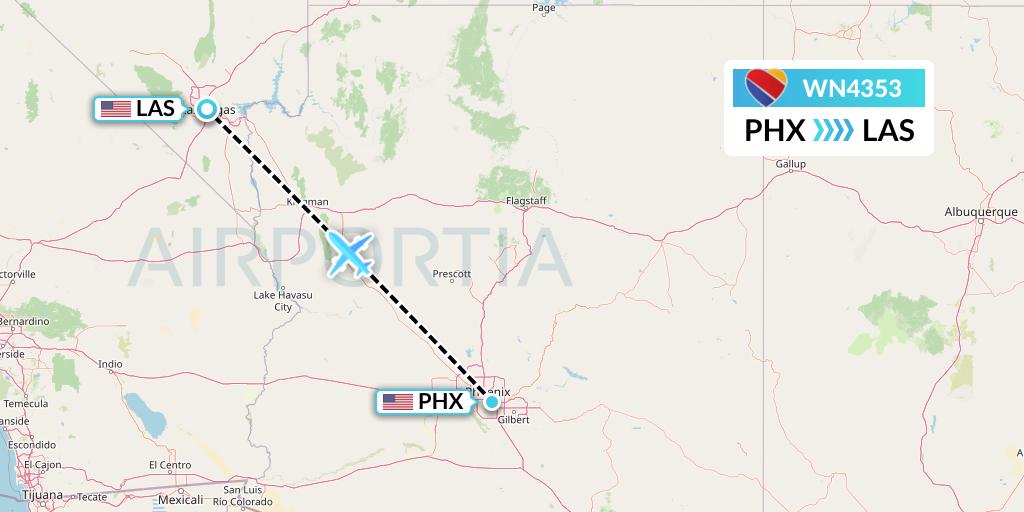 WN4353 Southwest Airlines Flight Map: Phoenix to Las Vegas