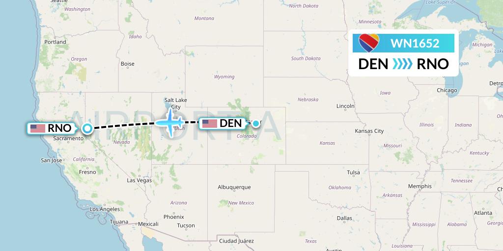 WN1652 Southwest Airlines Flight Map: Denver to Reno