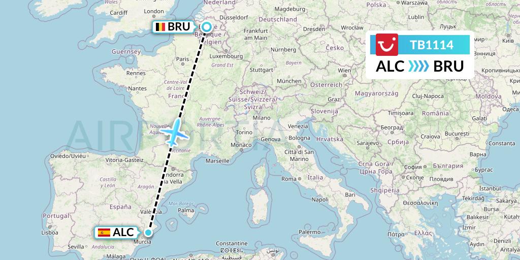 TB1114 TUI fly Belgium Flight Map: Alicante to Brussels
