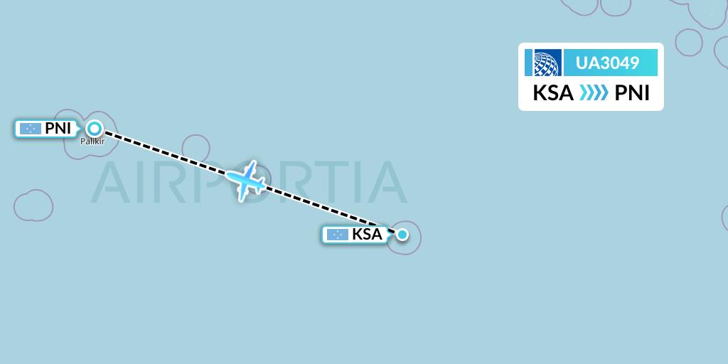 UA3049 United Airlines Flight Map: Kosrae to Pohnpei
