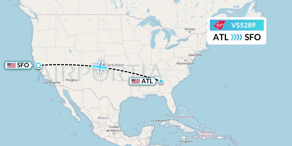 VS5289 Virgin Atlantic Airways Flight Map: Atlanta to San Francisco