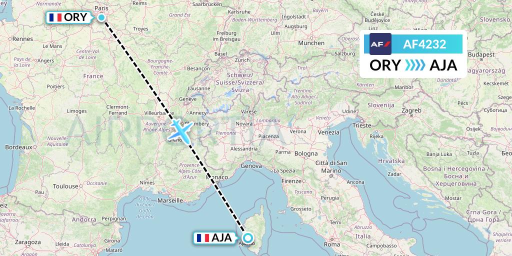 AF4232 Air France Flight Map: Paris to Ajaccio