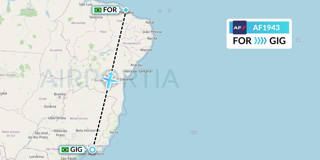 AF1943 Air France Flight Map: Fortaleza to Rio de Janeiro