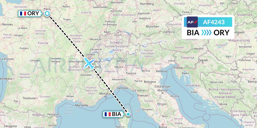 AF4243 Air France Flight Map: Bastia to Paris