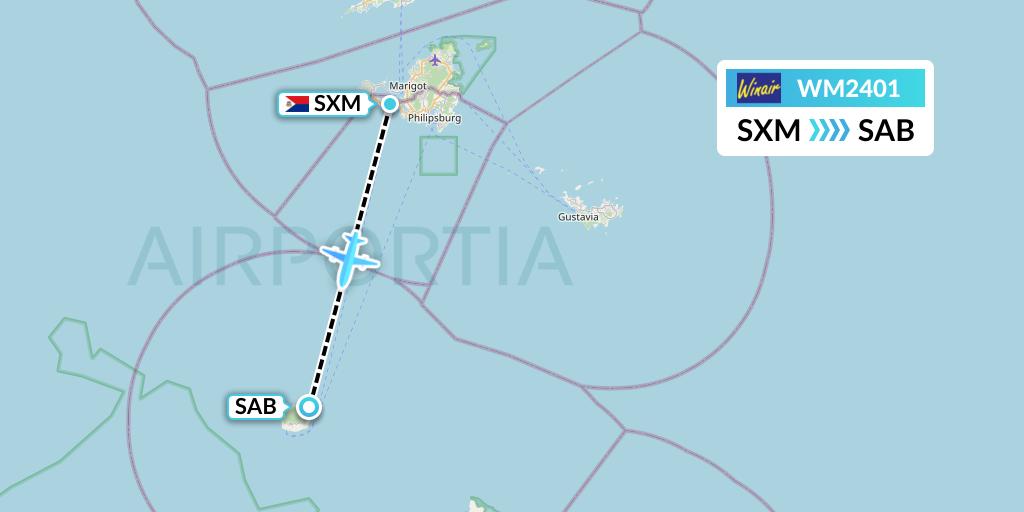 WM2401 Winair Flight Map: Sint Maarten to Saba