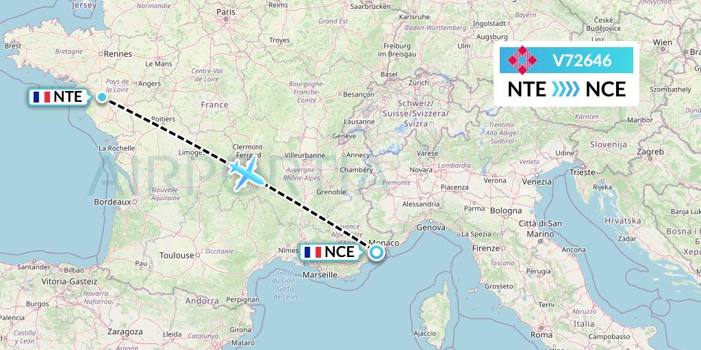 V72646 Volotea Flight Map: Nantes to Nice