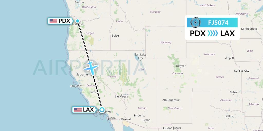 FJ5074 Fiji Airways Flight Map: Portland to Los Angeles