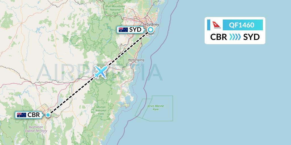 QF1460 Qantas Flight Map: Canberra to Sydney