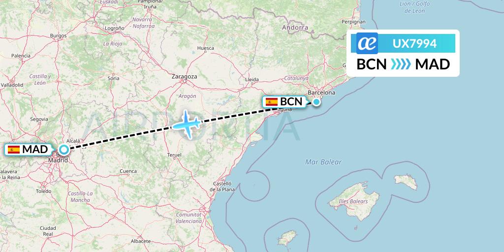 UX7994 Air Europa Flight Map: Barcelona to Madrid