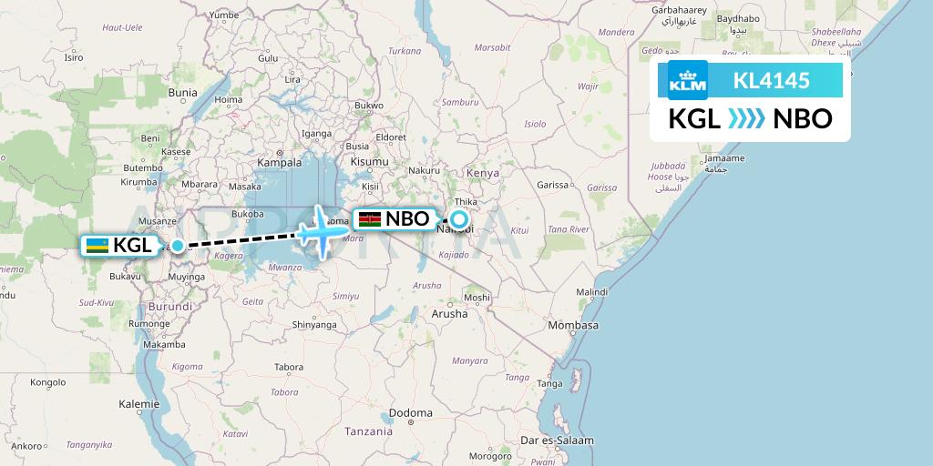 KL4145 KLM Flight Map: Kigali to Nairobi