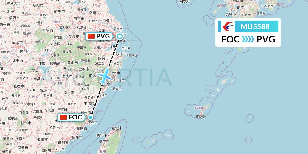 MU5588 China Eastern Airlines Flight Map: Fuzhou to Shanghai