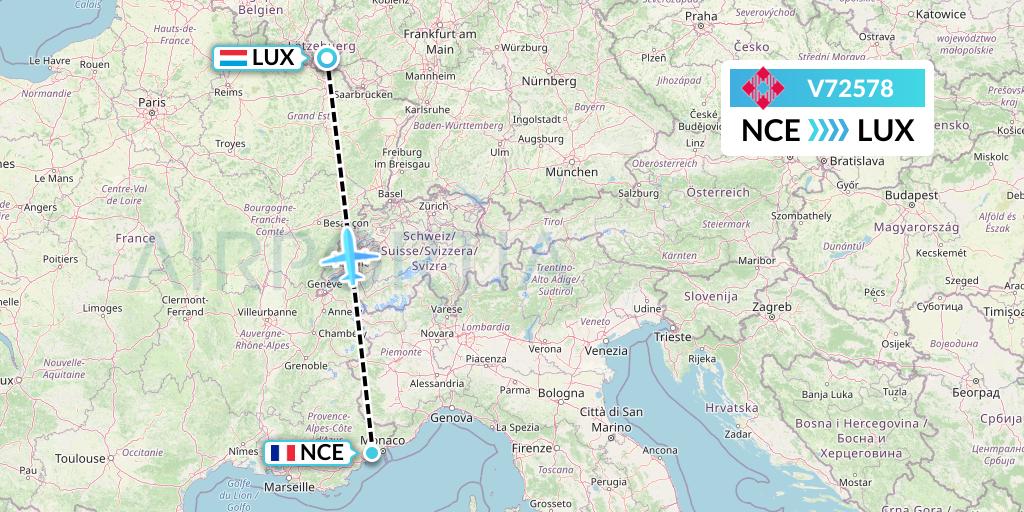 V72578 Volotea Flight Map: Nice to Luxembourg