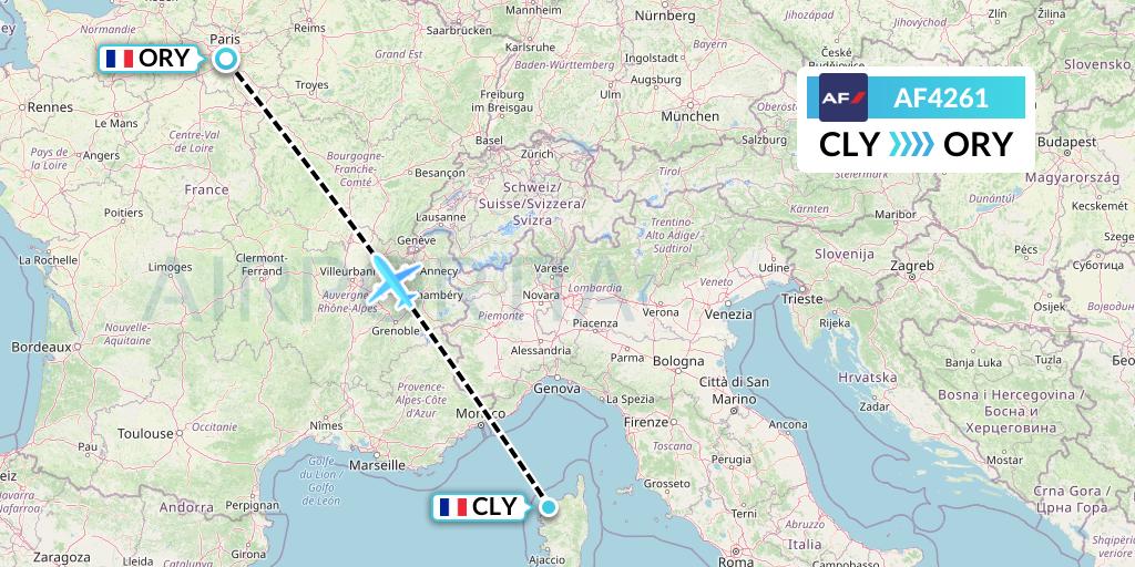 AF4261 Air France Flight Map: Calvi to Paris