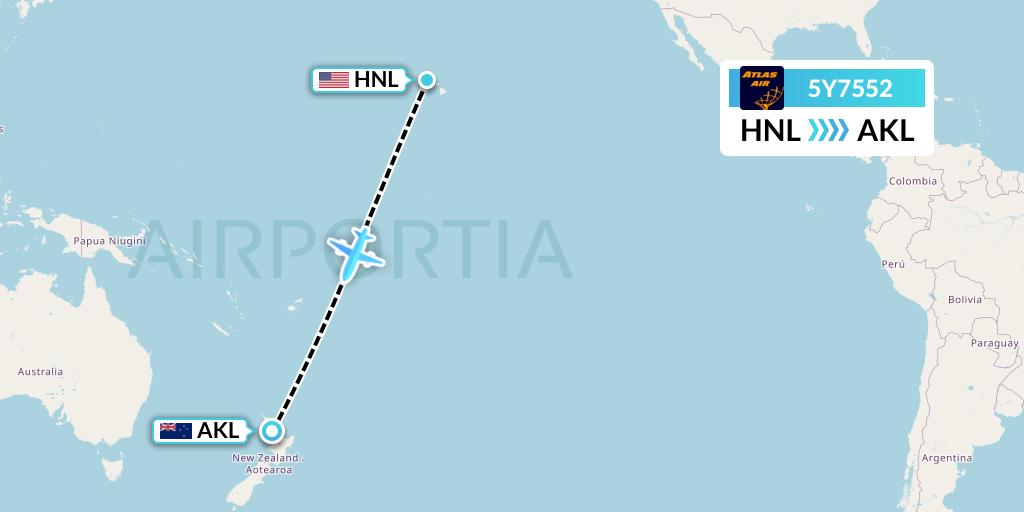 5Y7552 Atlas Air Flight Map: Honolulu to Auckland