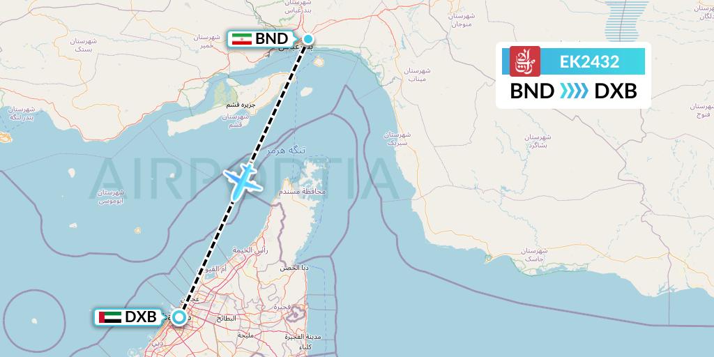 EK2432 Emirates Flight Map: Bandar Abbas to Dubai