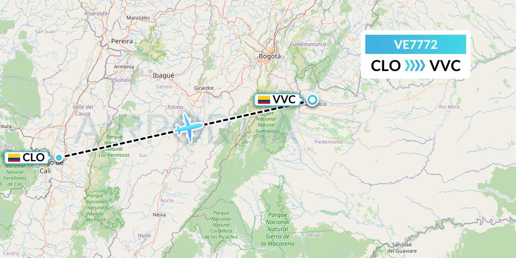 VE7772 Easyfly Flight Map: Cali to Villavicencio