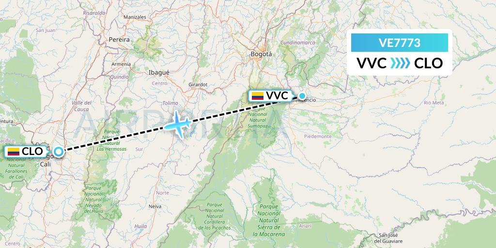 VE7773 Easyfly Flight Map: Villavicencio to Cali