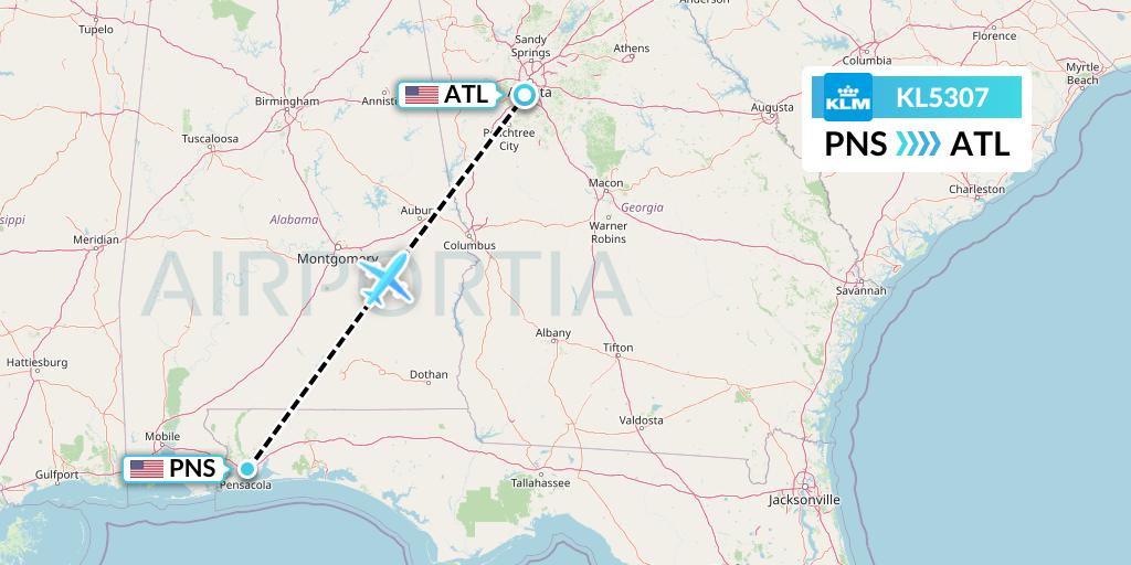 KL5307 KLM Flight Map: Pensacola to Atlanta