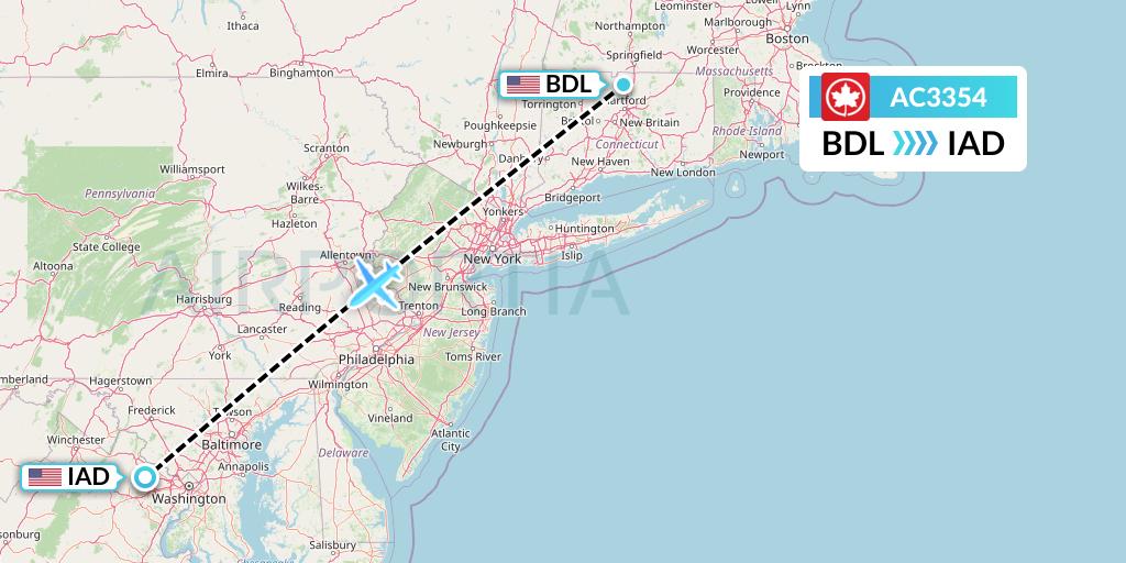 AC3354 Air Canada Flight Map: Windsor Locks to Washington