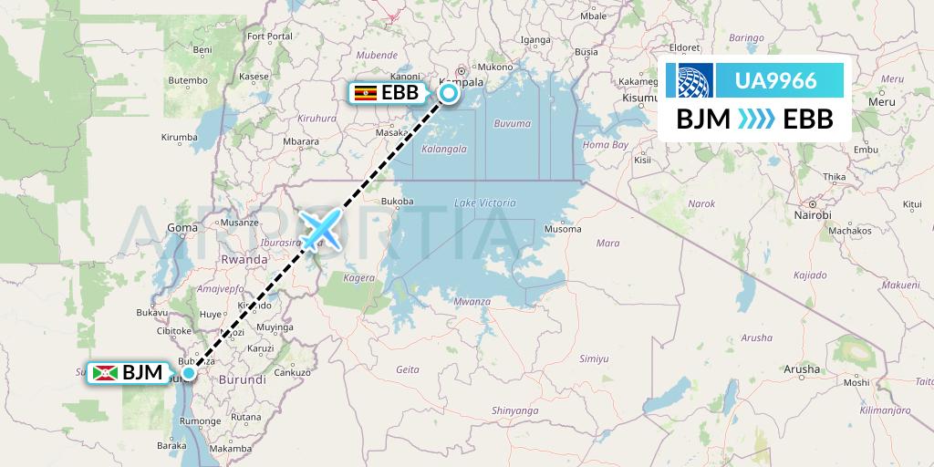 UA9966 United Airlines Flight Map: Bujumbura to Entebbe