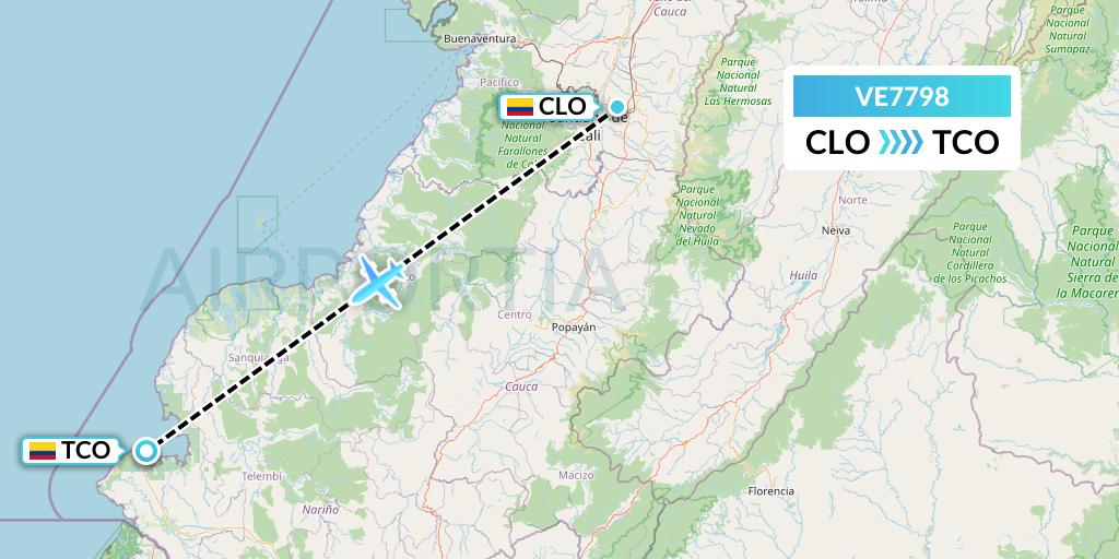 VE7798 Easyfly Flight Map: Cali to Tumaco