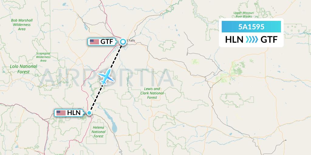 5A1595 Alpine Air Express Flight Map: Helena to Great Falls