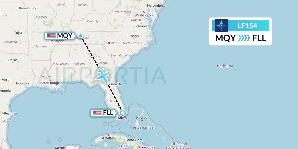LF154 Corporate Flight Management Flight Map: Smyrna to Fort Lauderdale