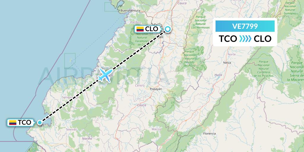 VE7799 Easyfly Flight Map: Tumaco to Cali