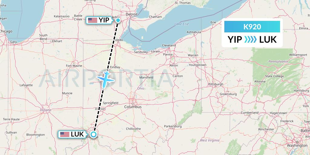 K920 Kalitta Charters Flight Map: Detroit to Cincinnati
