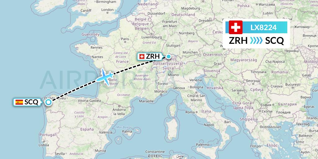 LX8224 Swiss Flight Map: Zurich to Santiago