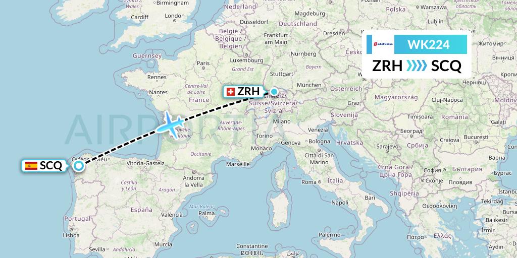 WK224 Edelweiss Air Flight Map: Zurich to Santiago