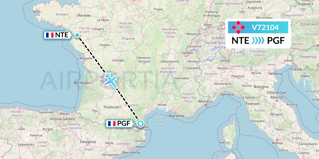 V72104 Volotea Flight Map: Nantes to Perpignan