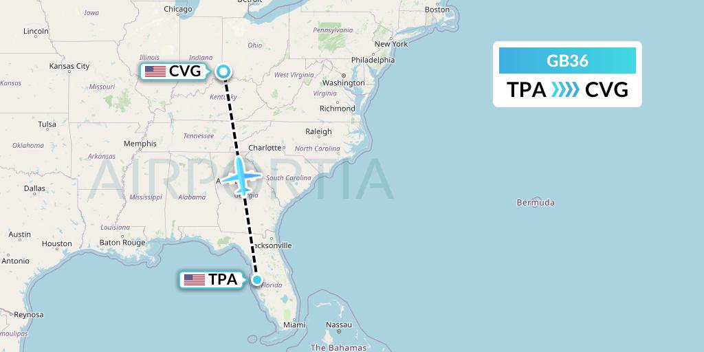 GB36 ABX Air Flight Map: Tampa to Cincinnati