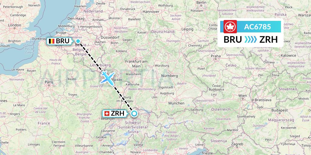 AC6785 Air Canada Flight Map: Brussels to Zurich