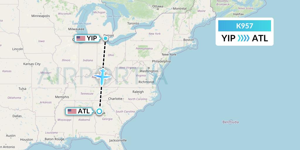 K957 Kalitta Charters Flight Map: Detroit to Atlanta