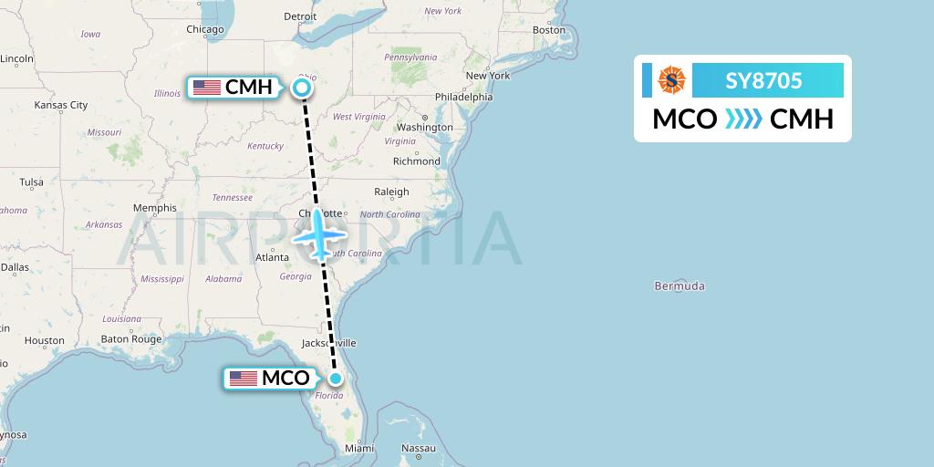 SY8705 Sun Country Airlines Flight Map: Orlando to Columbus