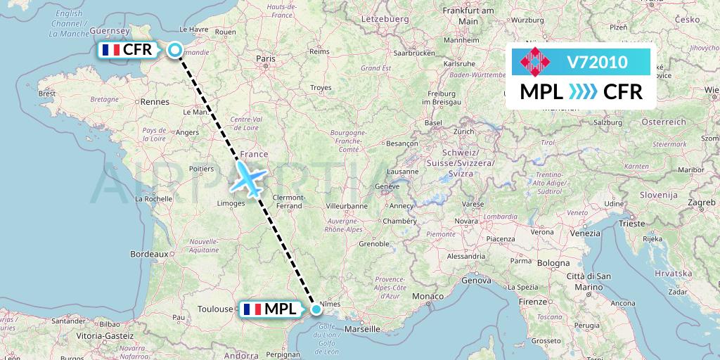 V72010 Volotea Flight Map: Montpellier to Caen