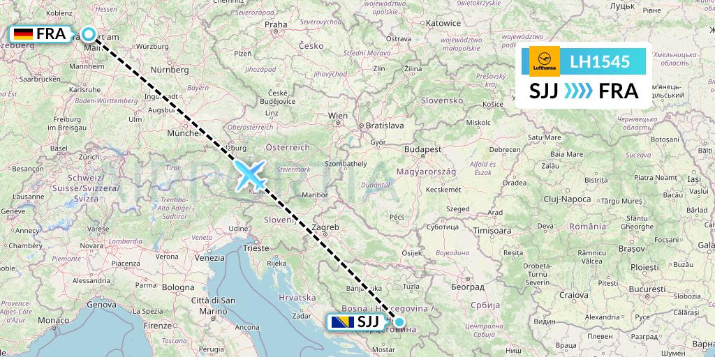 LH1545 Lufthansa Flight Map: Sarajevo to Frankfurt