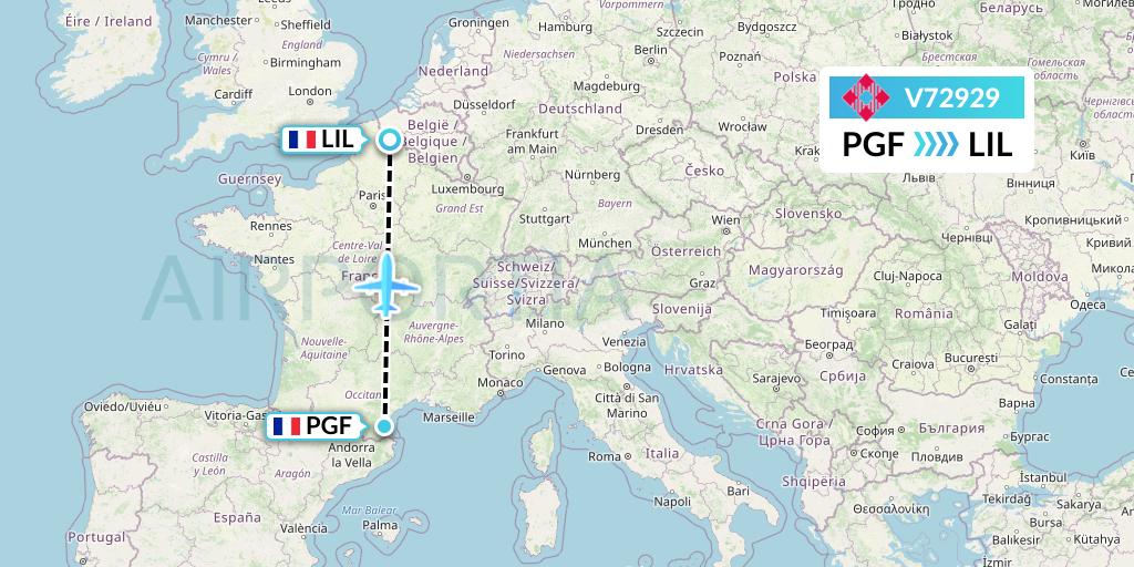 V72929 Volotea Flight Map: Perpignan to Lille