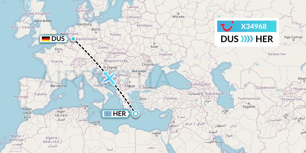 X34968 TUI fly Germany Flight Map: Dusseldorf to Heraklion