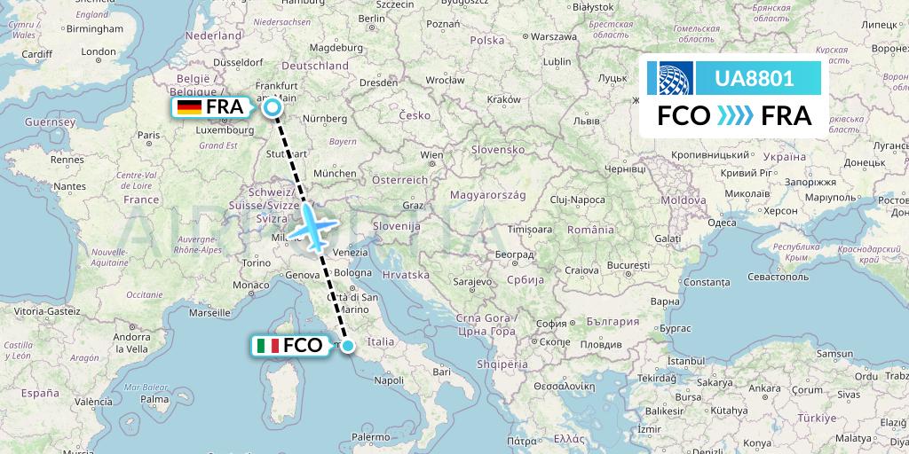 UA8801 United Airlines Flight Map: Rome to Frankfurt