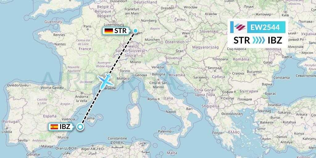 EW2544 Eurowings Flight Map: Stuttgart to Ibiza