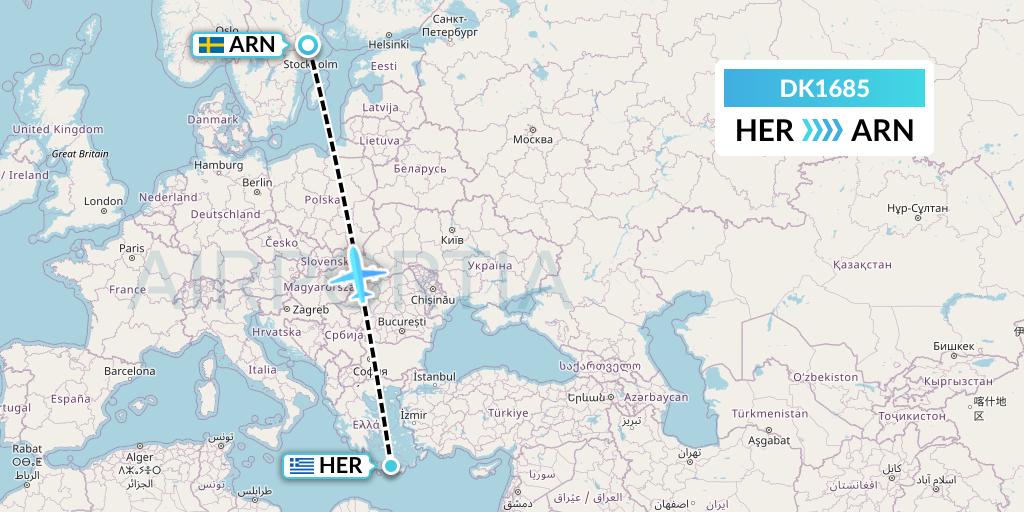 DK1685 Thomas Cook Airlines Scandinavia Flight Map: Heraklion to Stockholm