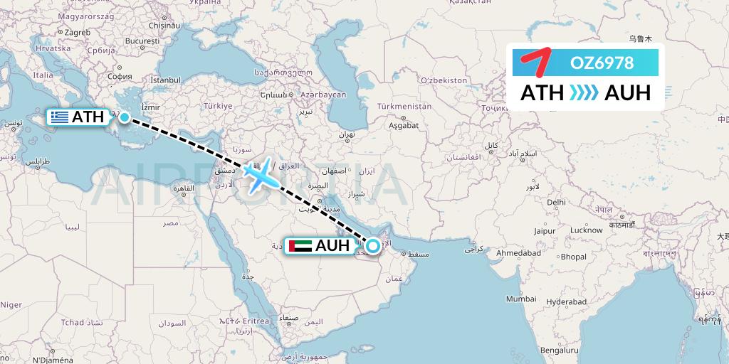 OZ6978 Asiana Airlines Flight Map: Athens to Abu Dhabi