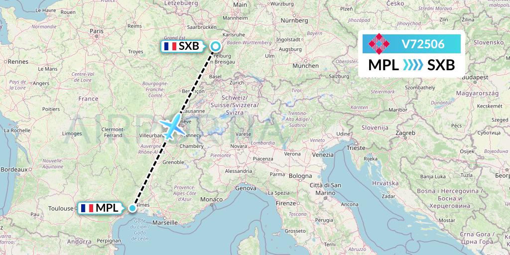 V72506 Volotea Flight Map: Montpellier to Strasbourg